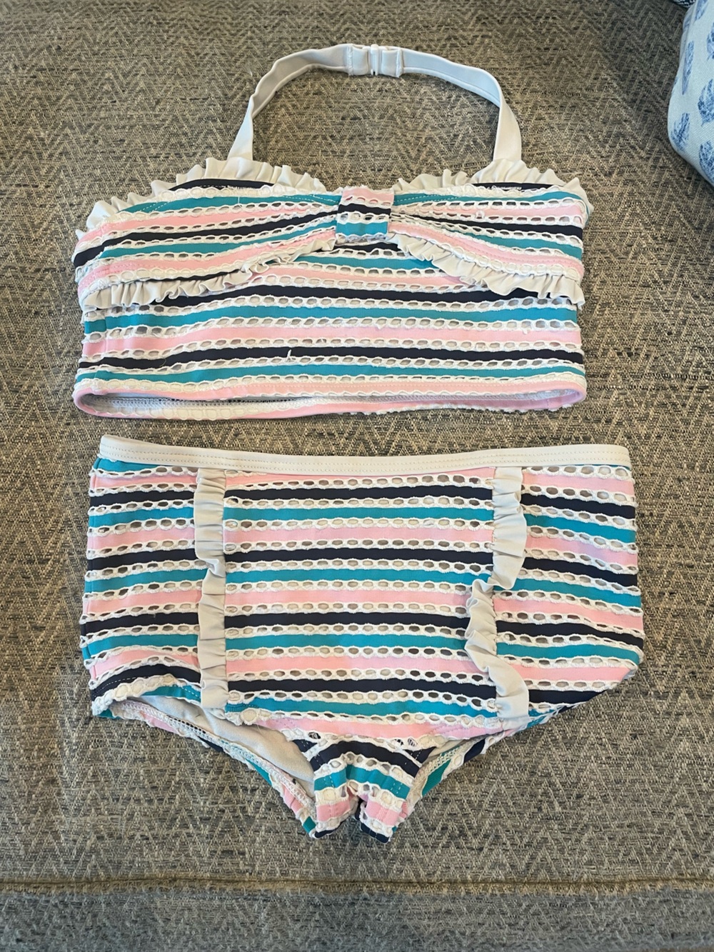 Janie and Jack Girls' Striped Swim Bikini in Pink, Teal, Navy & White